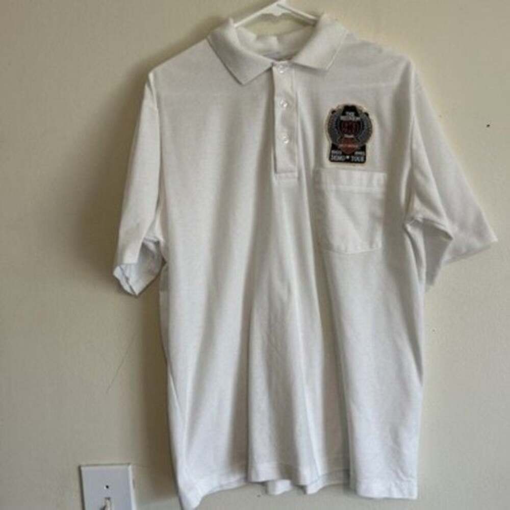 VTG Harley Davidson Men Size L The Reunion 90 Years 1993 Demo Tour White Polo